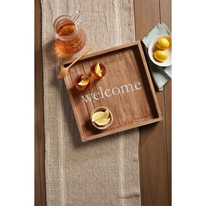 'Welcome' Distressed Wood Slat Tray by Mud Pie