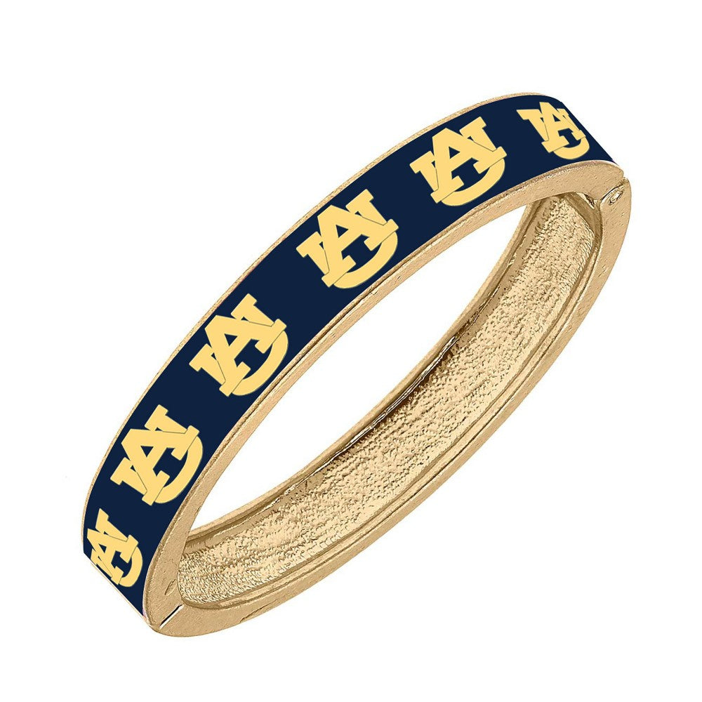 Collegiate Gold Football Hinged Bangle Bracelet - Auburn Navy