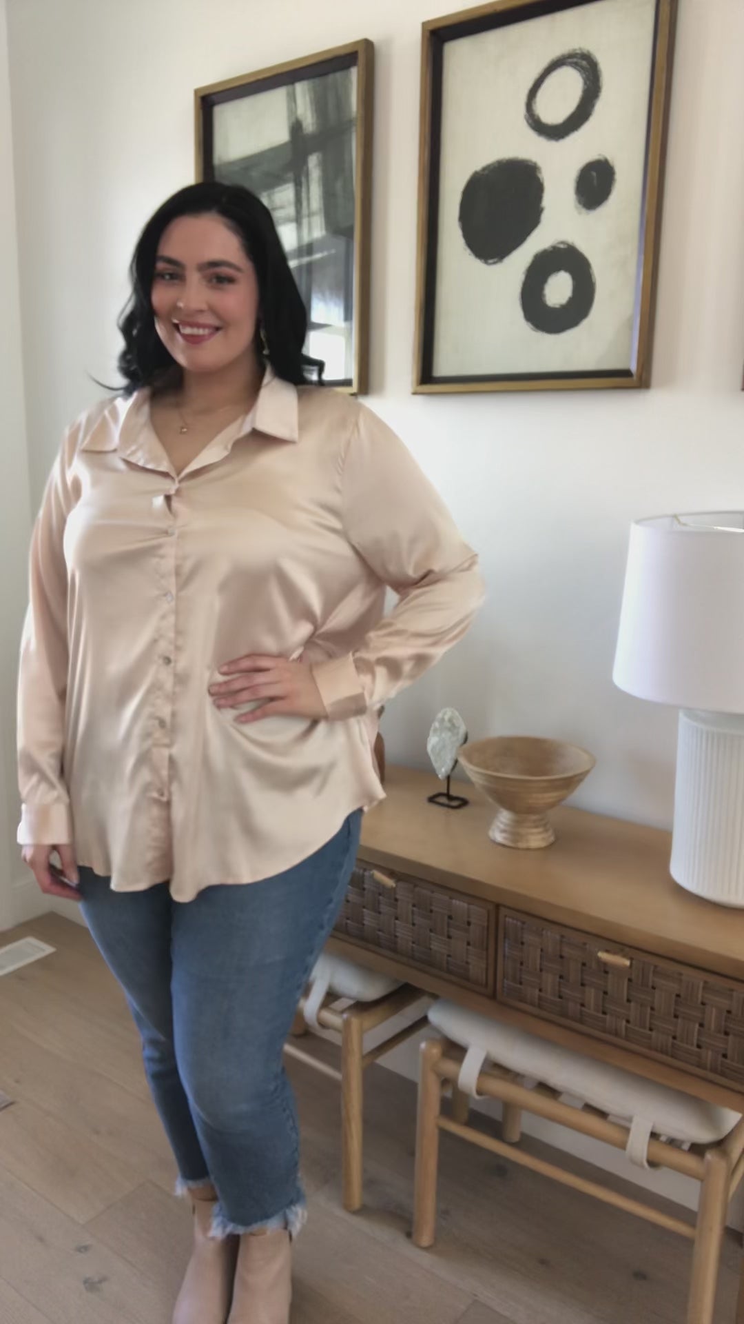 Loved For Years Satin Button Up In Beige