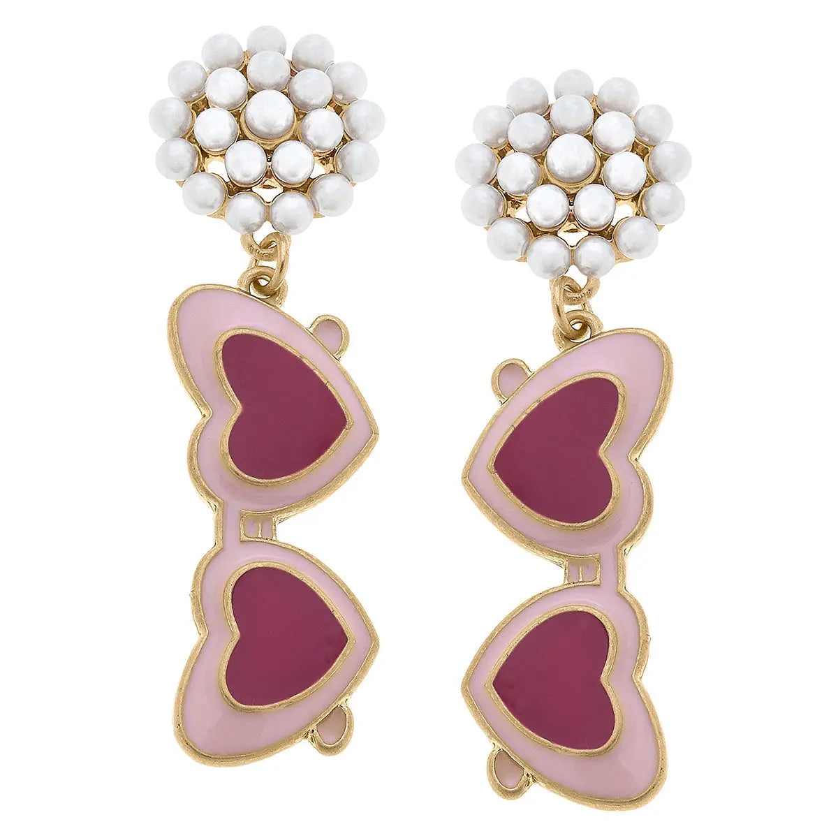 Valentine's Heart Sunnies Pearl Cluster Drop Earrings