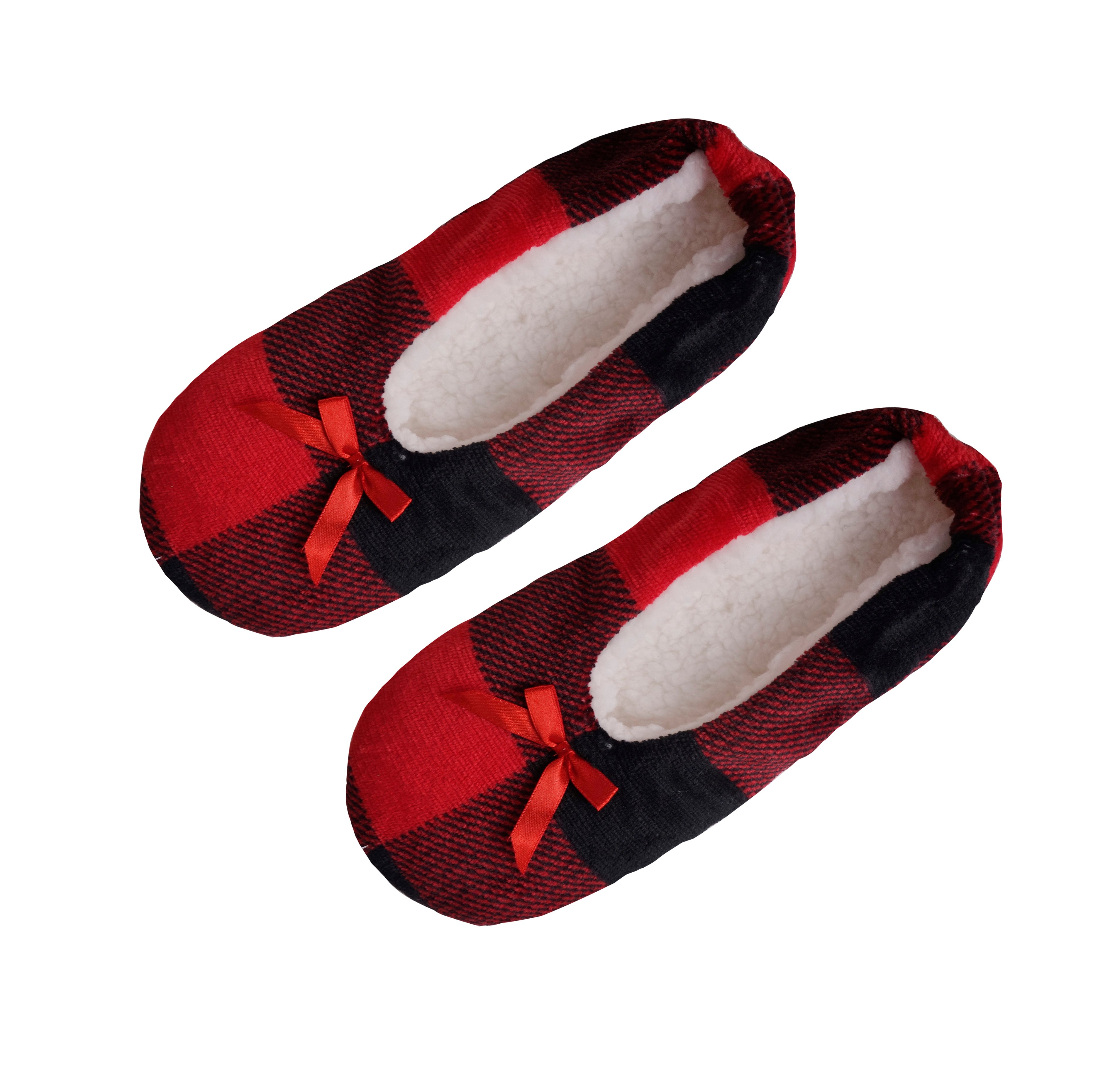 Velvety Fleece Slippers - Christmas Plaid