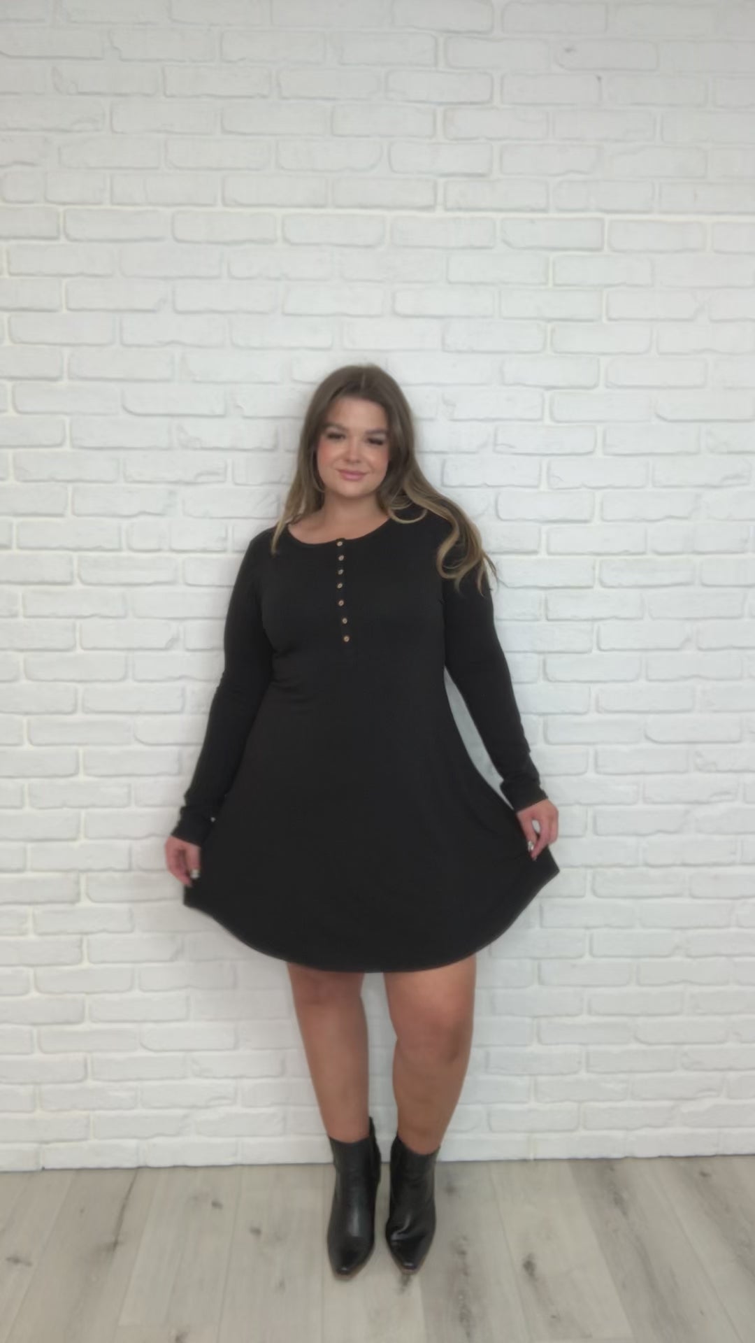 Long Sleeve Button Down Dress In Black