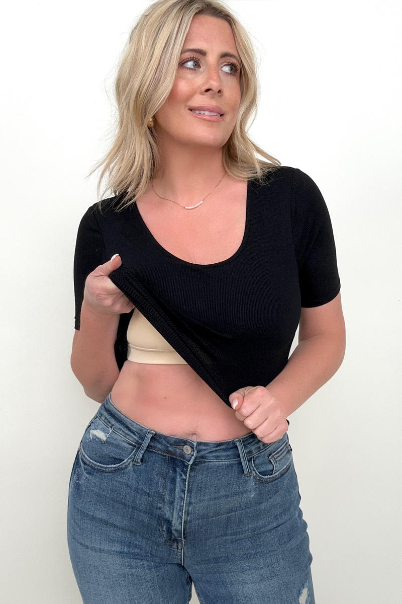 Final Sale: Fawnfit Basic Ribbed Fitted Tee with Built In Bra