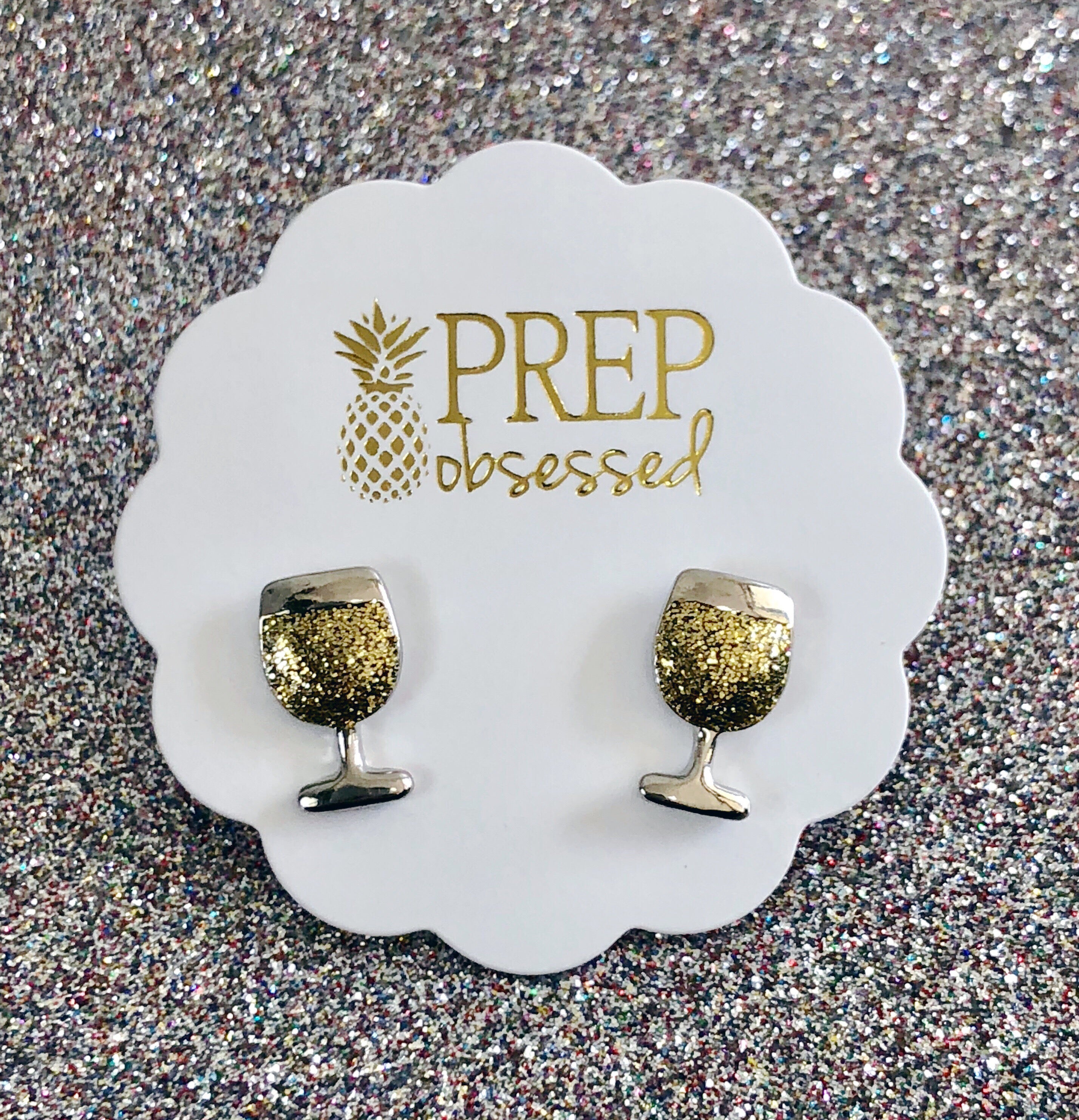 Glitter White Wine Glass Signature Enamel Studs by Prep Obsessed