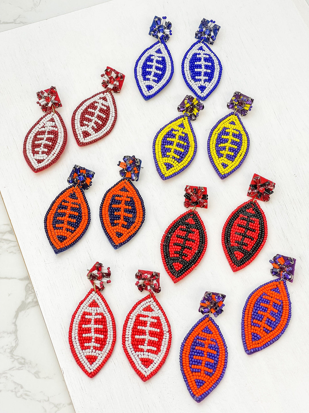 Glitzy Post Football Dangle Earrings - Red & Black