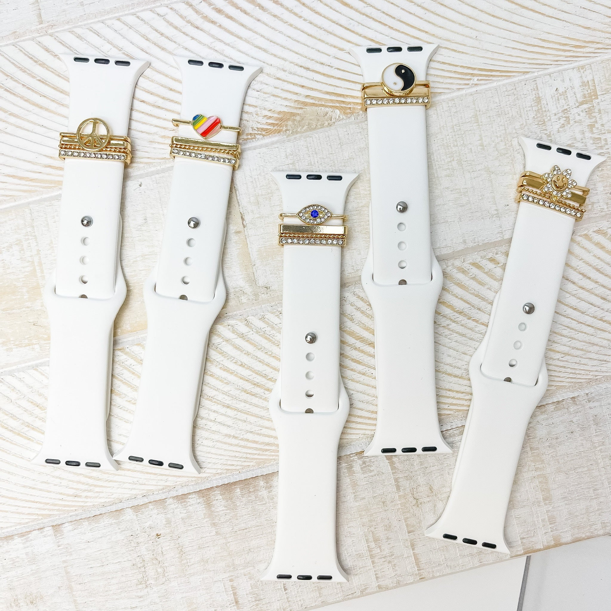 White Silicone Watch Band with Charms - Peace