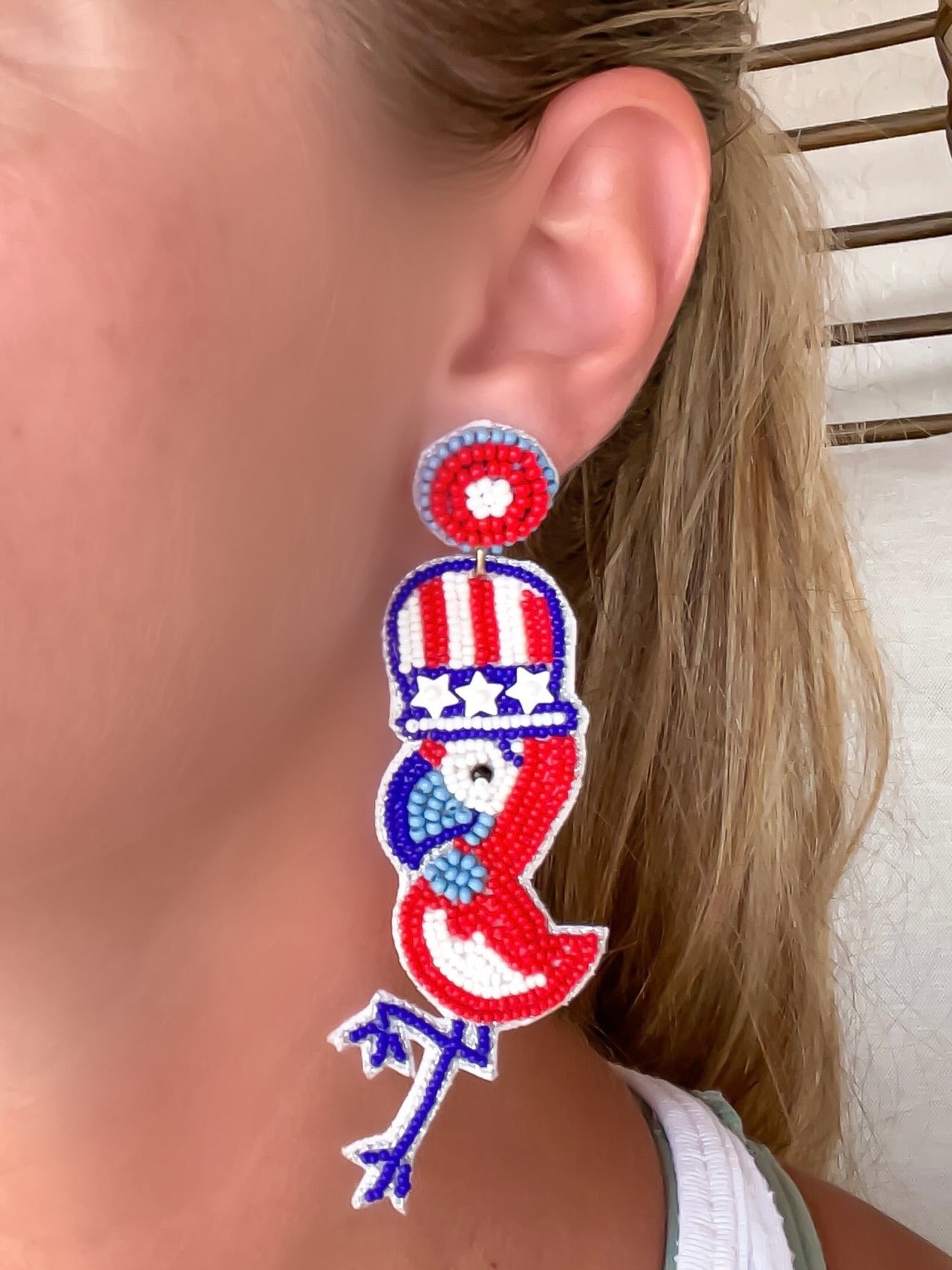 Patriotic Parrots Beaded Dangle Earrings