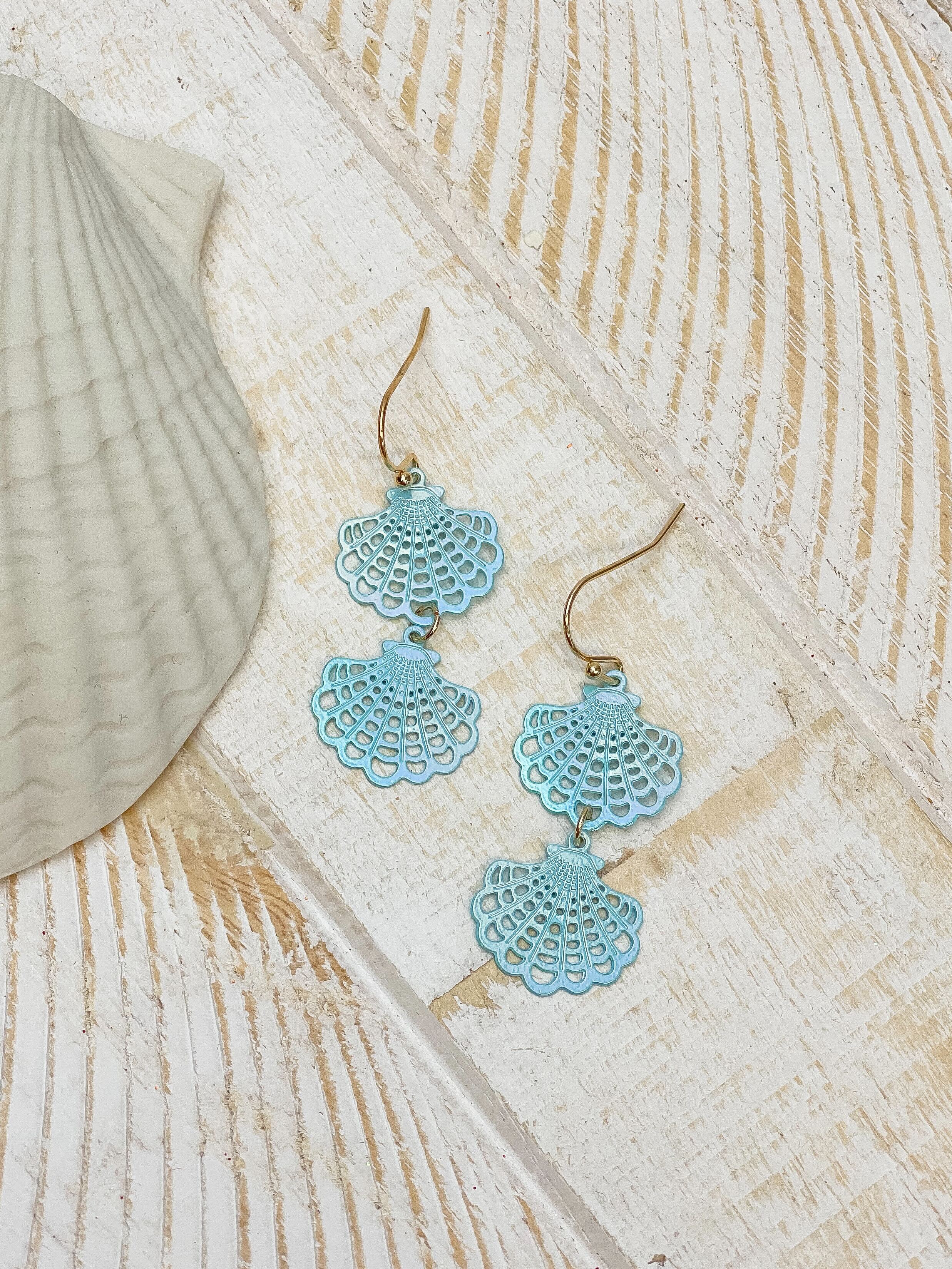 Seashell Duo Dangle Earrings - Mint