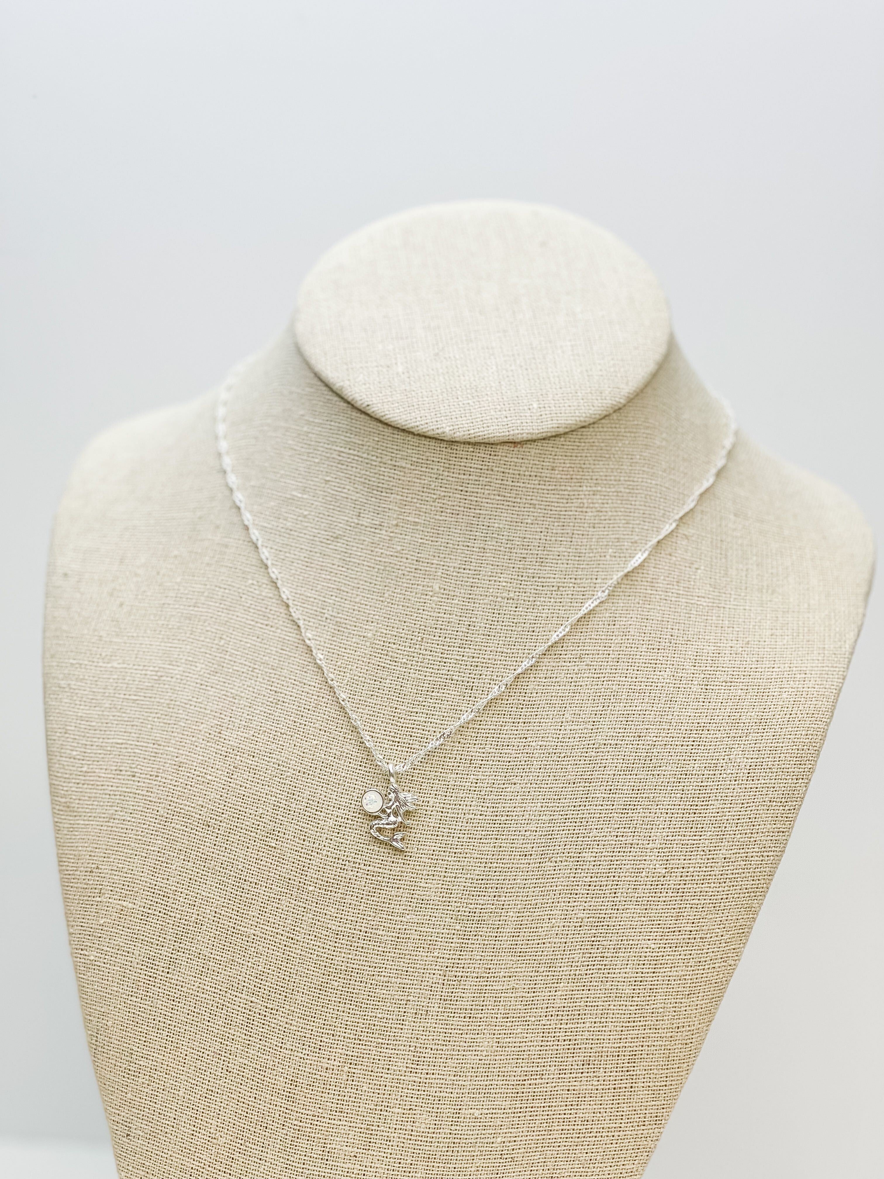 Opal Mermaid Pendant Necklace - Silver