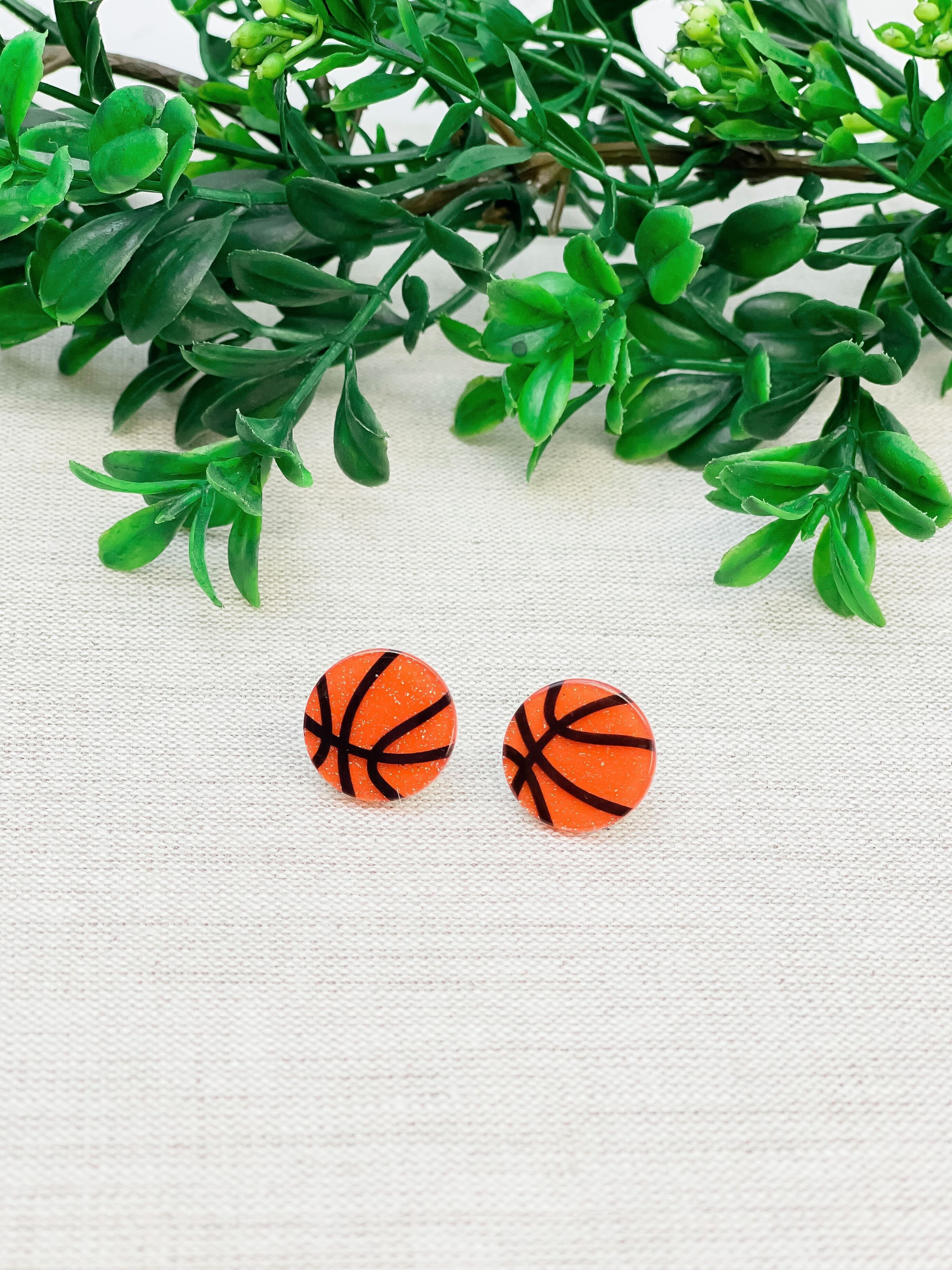 Glitter Acrylic Sports Stud Earrings - Basketball