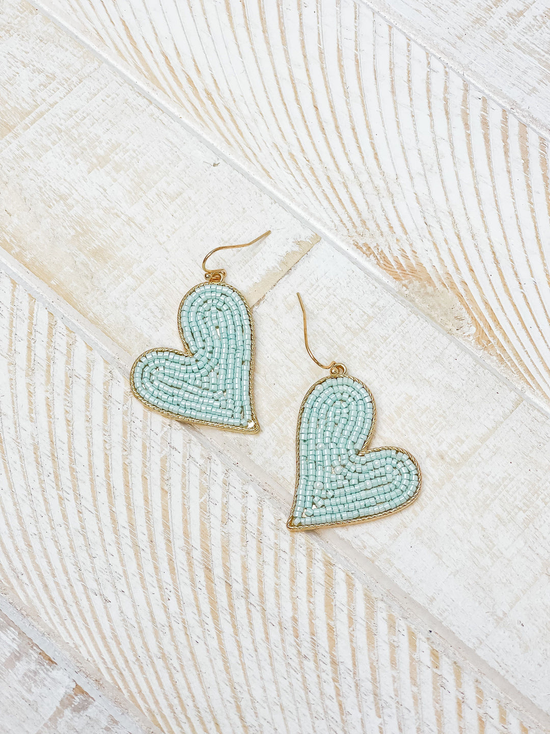 Heart Drop Beaded Dangle Earrings - Mint