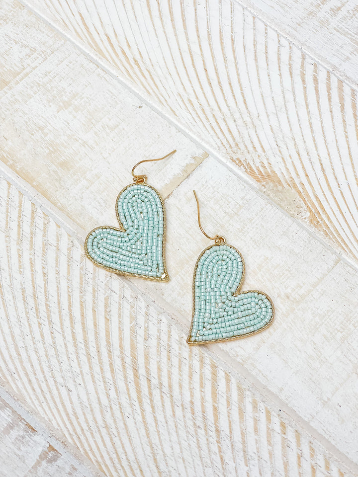 Heart Drop Beaded Dangle Earrings - Mint
