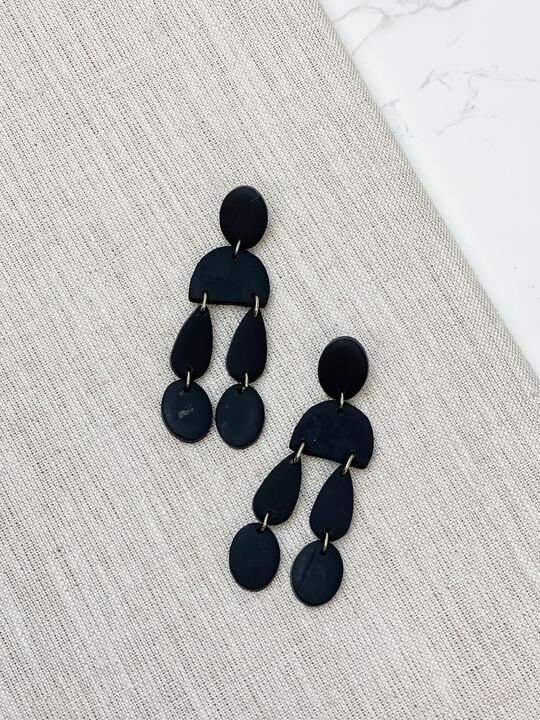 Geometric Clay Dangle Earrings - Black