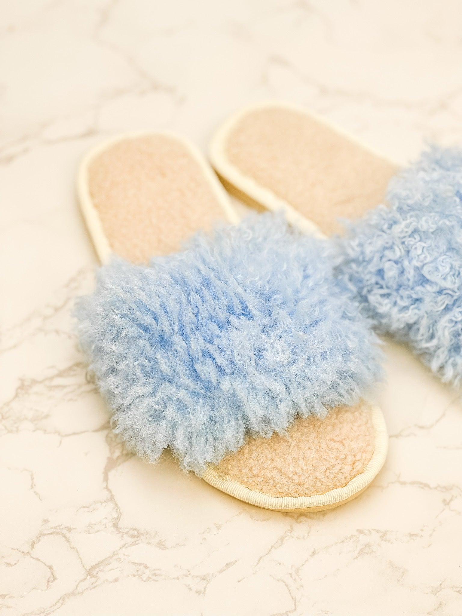 Blue Faux Fur Slippers