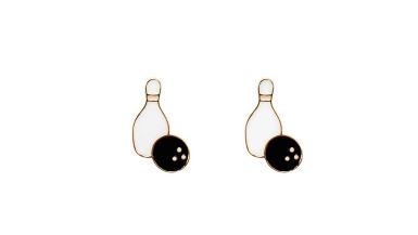 Bowling Ball & Pin Enamel Stud Earrings