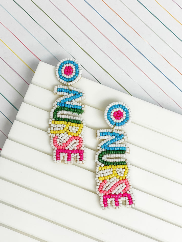 Bright Multi 'Nurse' Beaded Dangle Earrings