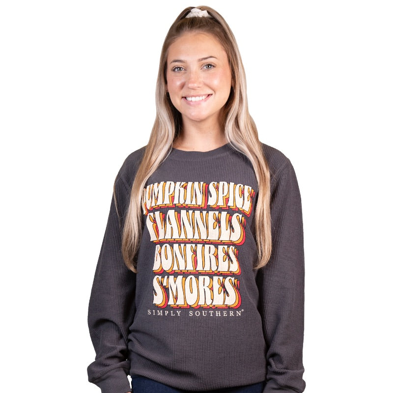 'Pumpkin Spice, Flannels, Bonfires, S'mores' Pullover by Simply Southern