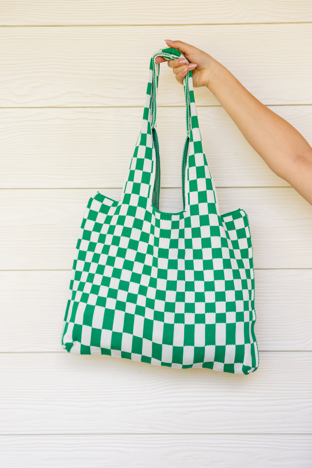 Checkerboard Lazy Wind Big Bag in Green & White - 2/13