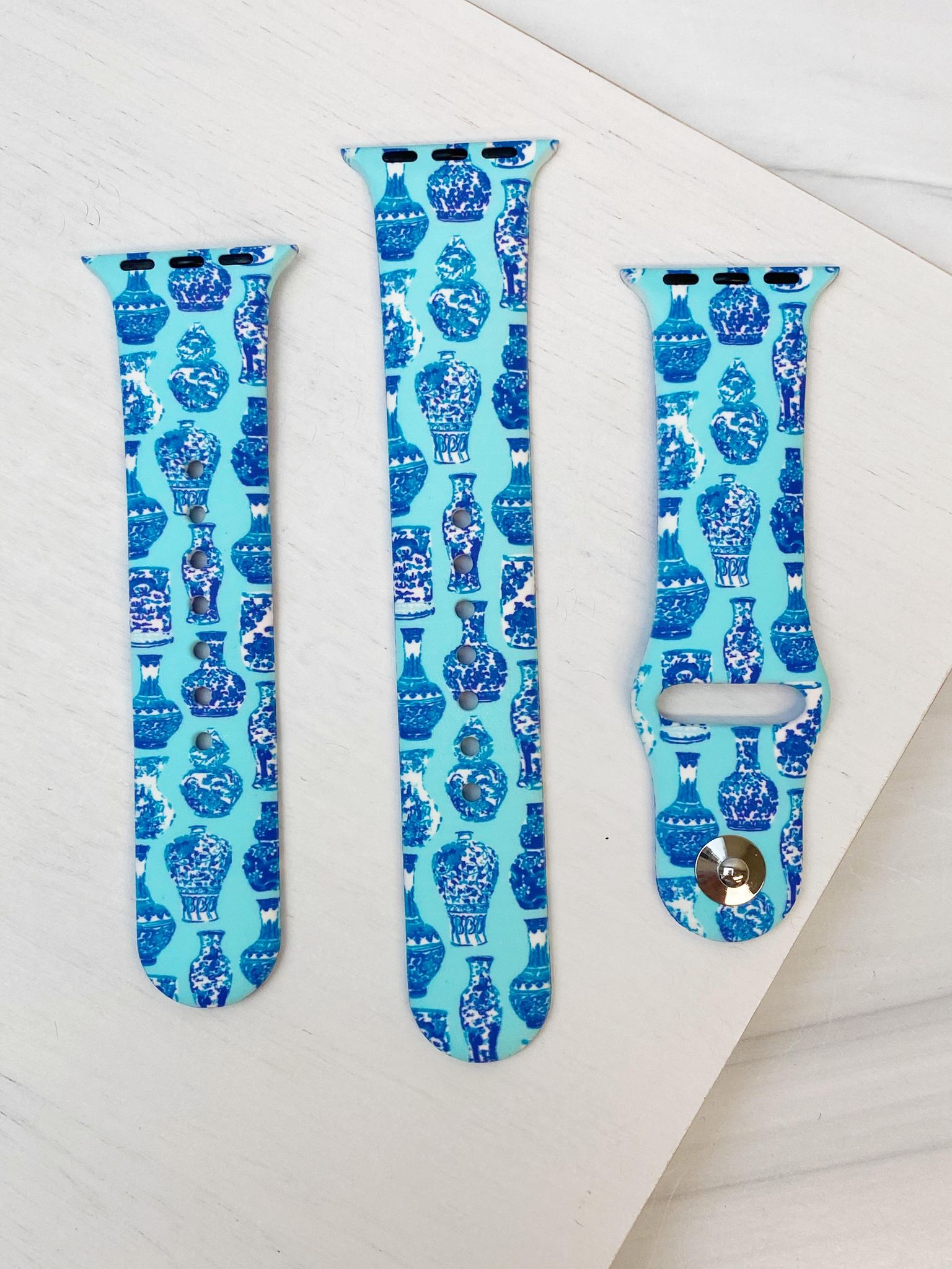 Chinoiserie Printed Silicone Smart Watch Band - Blue