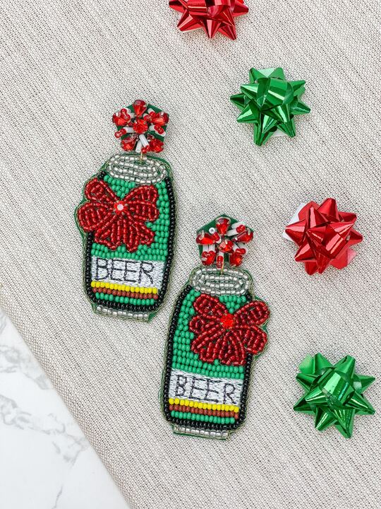 Christmas Beer Beaded Dangle Earrings