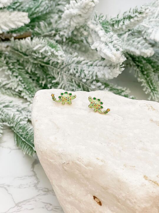 Christmas Lights Dinosaur Enamel Stud Earrings by Prep Obsessed