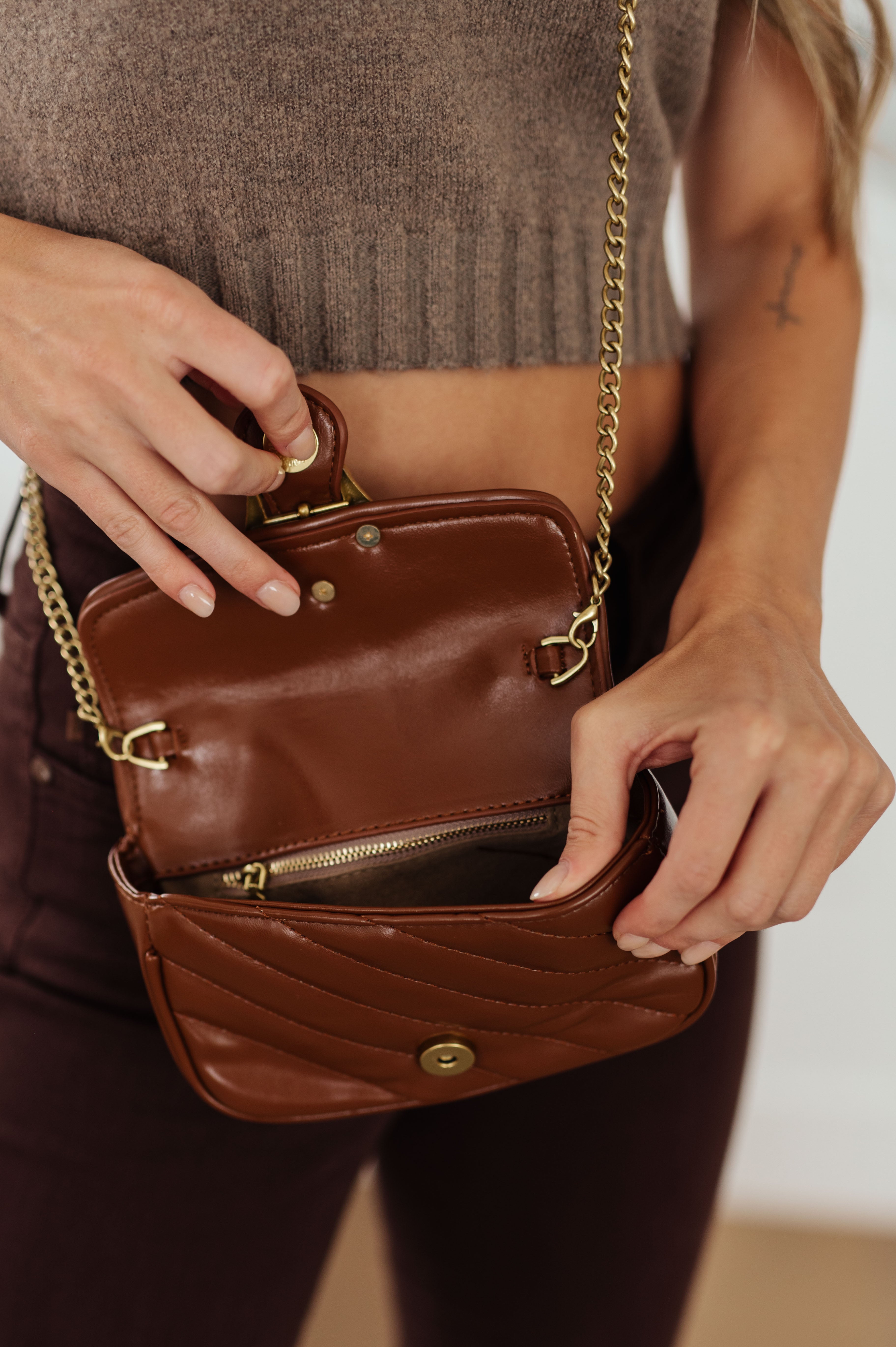 Classic Beauty Quilted Clutch in Brown - 2/9