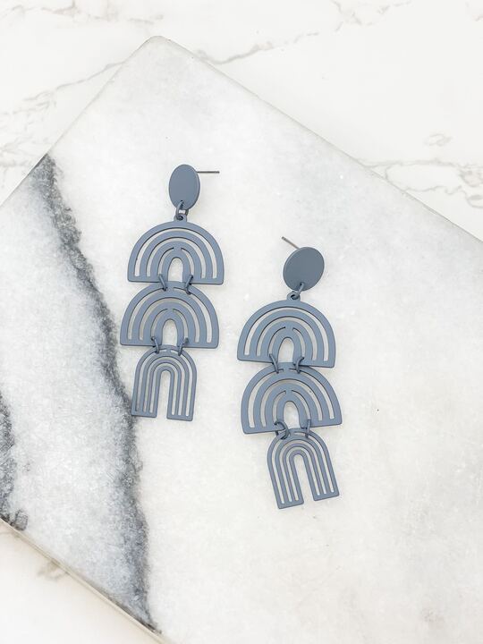 Color Coated Arch Drop Dangle Earrings - Grey