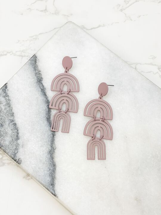 Color Coated Arch Drop Dangle Earrings - Taupe