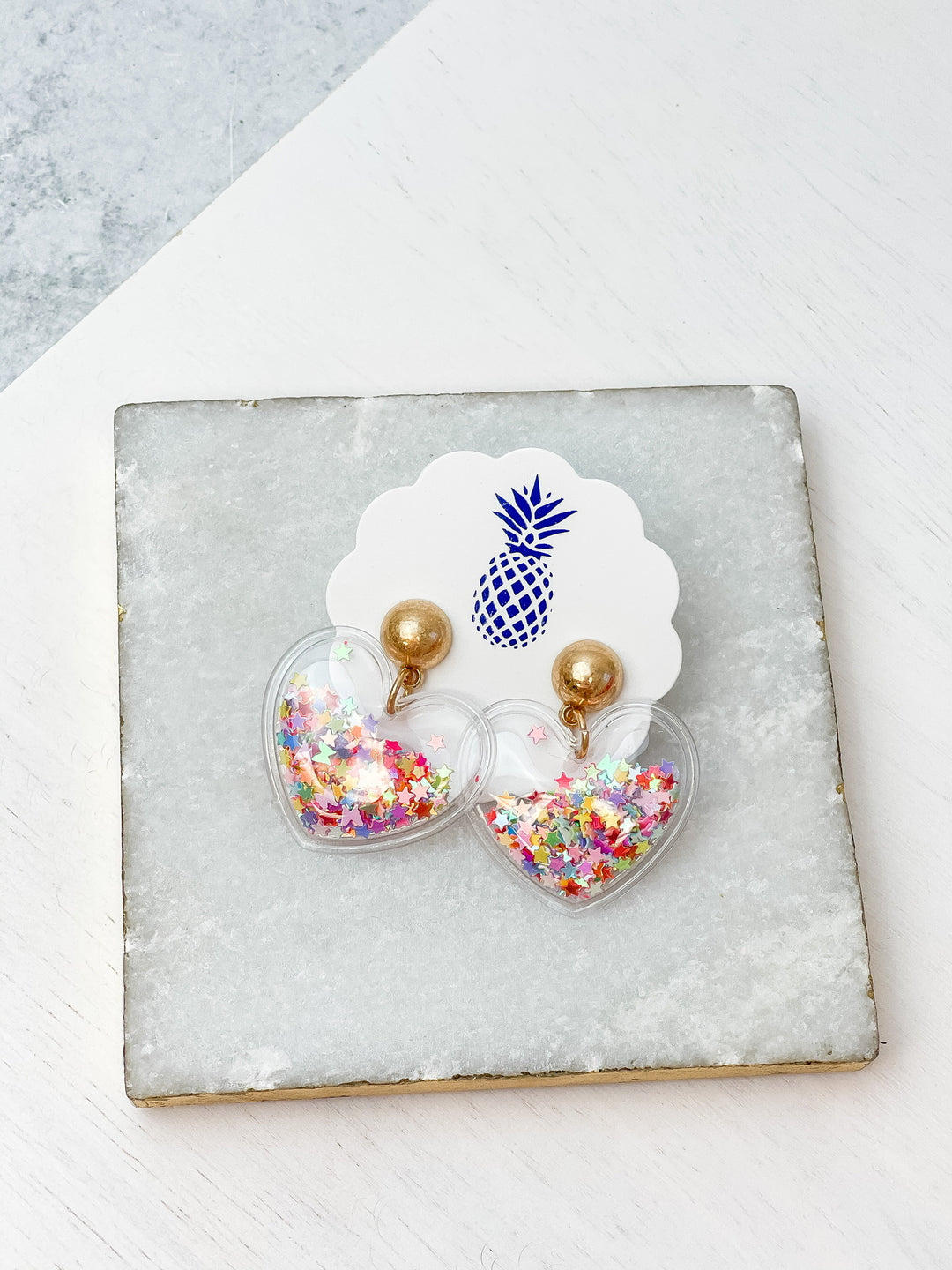 Glitter Shaker Heart Dangle Earrings - Gold