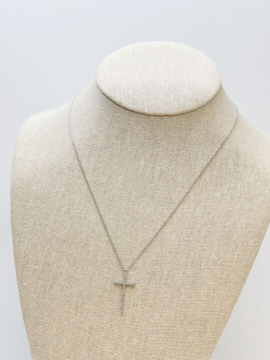 Cubic Zirconia Cross Pendant Necklace - Silver