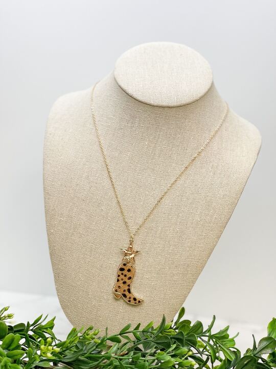 Cowboy Boot Pendant Necklace - Spotted