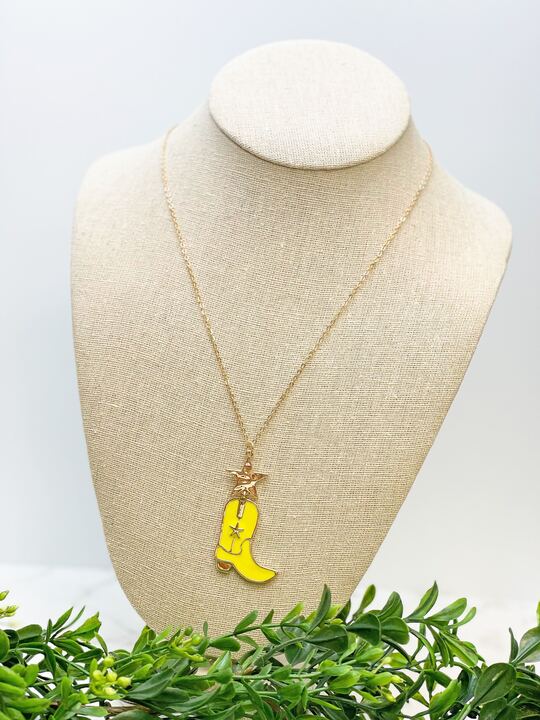 Cowboy Boot Pendant Necklace - Yellow
