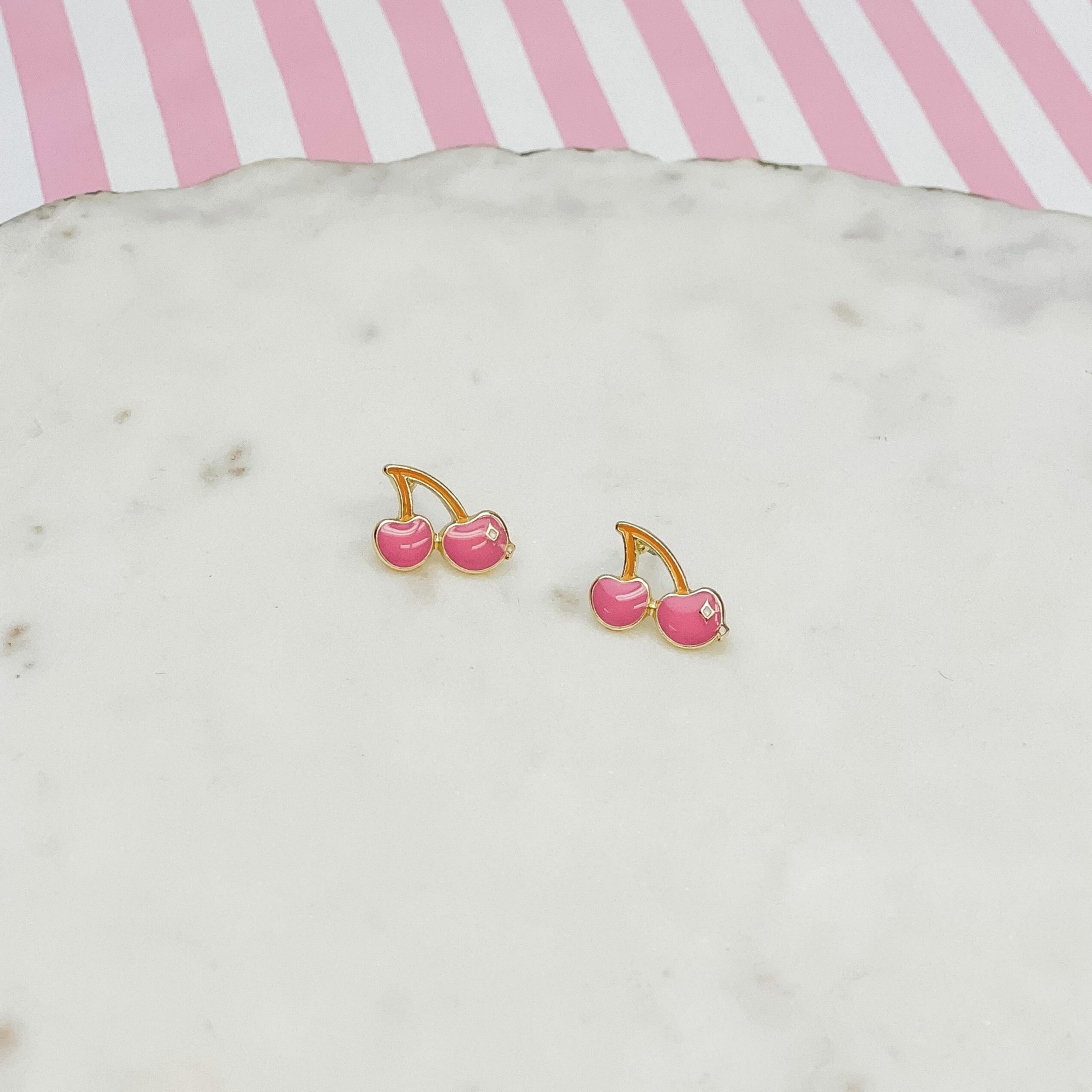 Pink Cherries Signature Enamel Stud Earrings