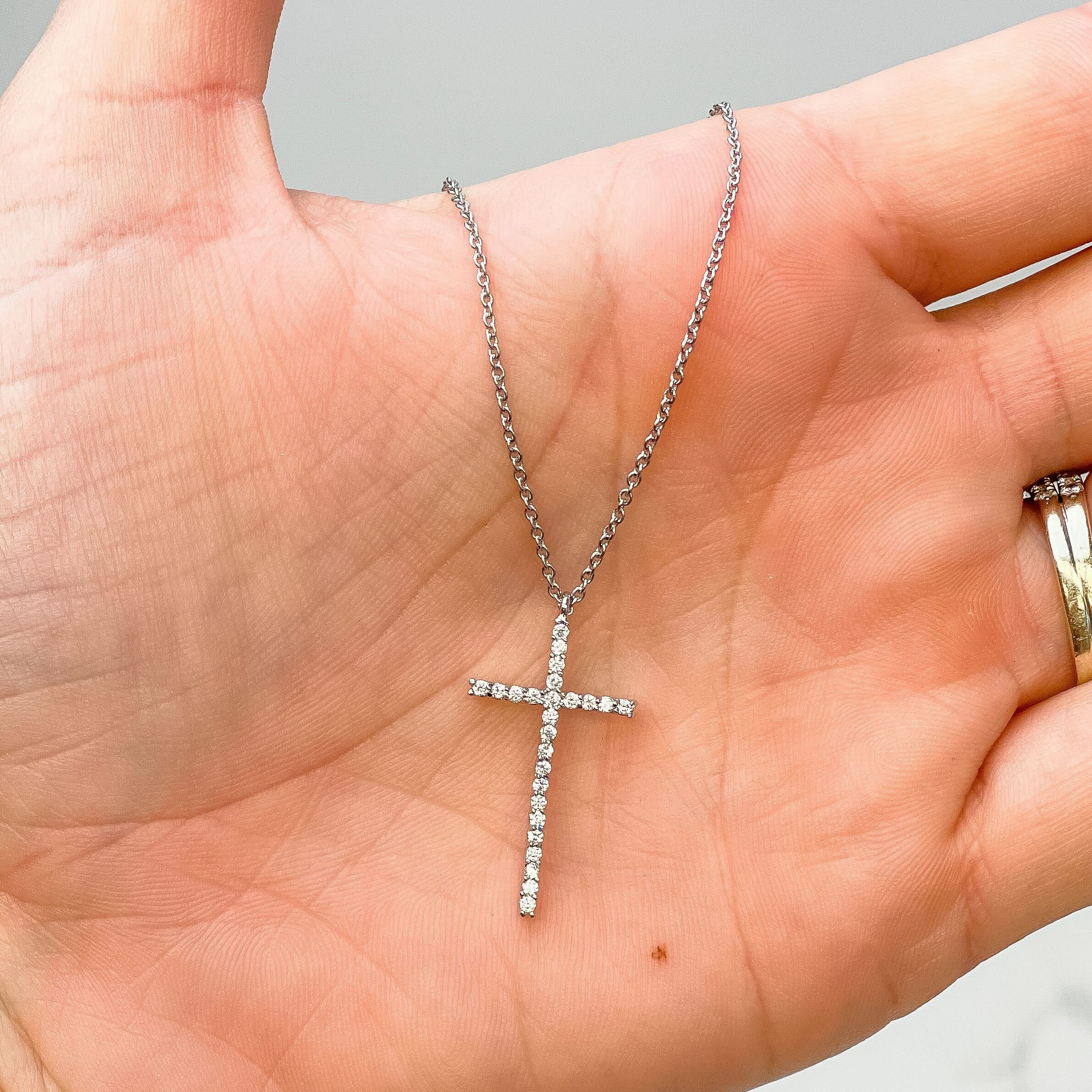 Cubic Zirconia Cross Pendant Necklace - Silver