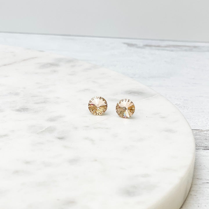 Round Crystal Studs - Champagne