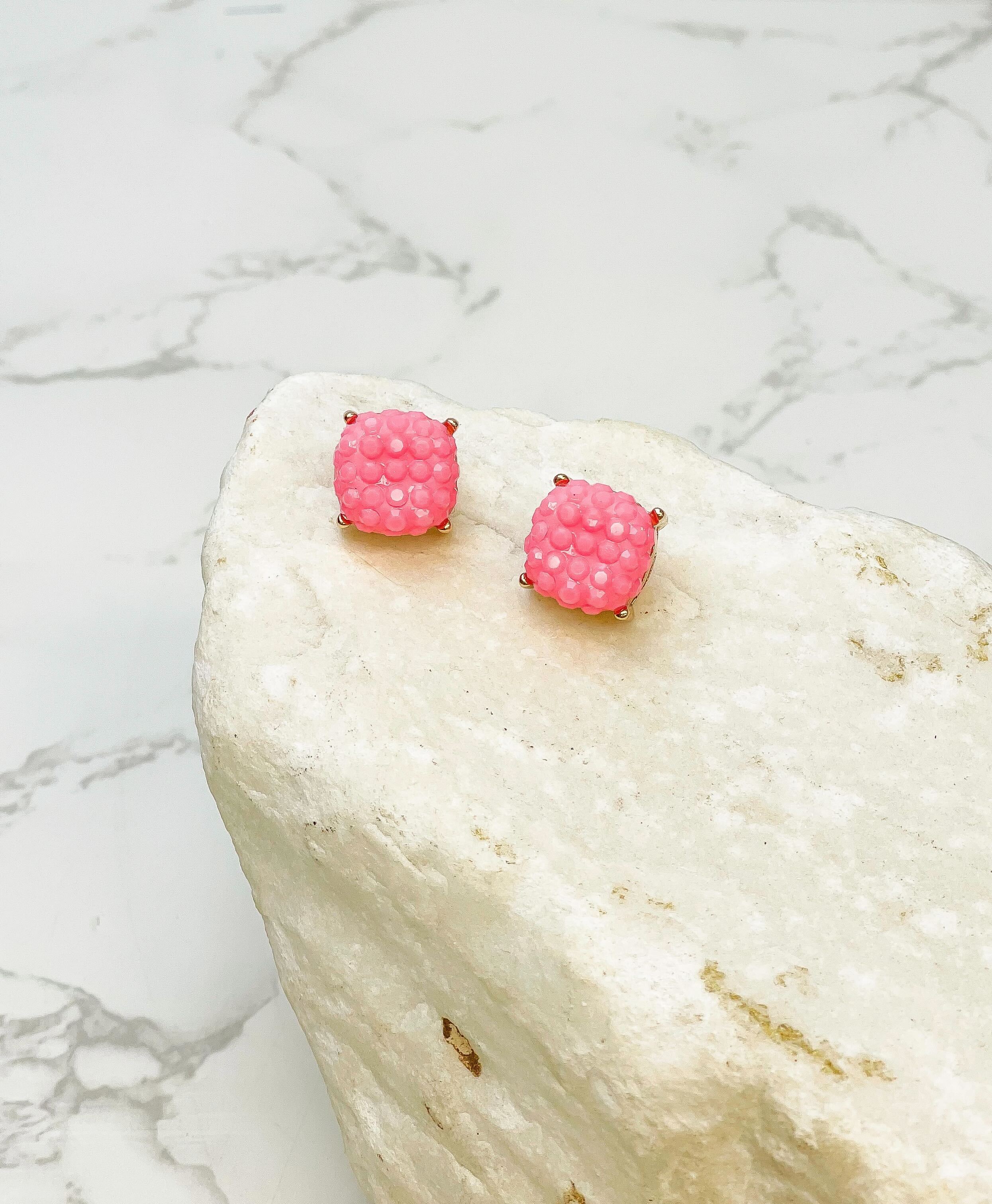 Cushion Embossed Stud Earrings - Pink