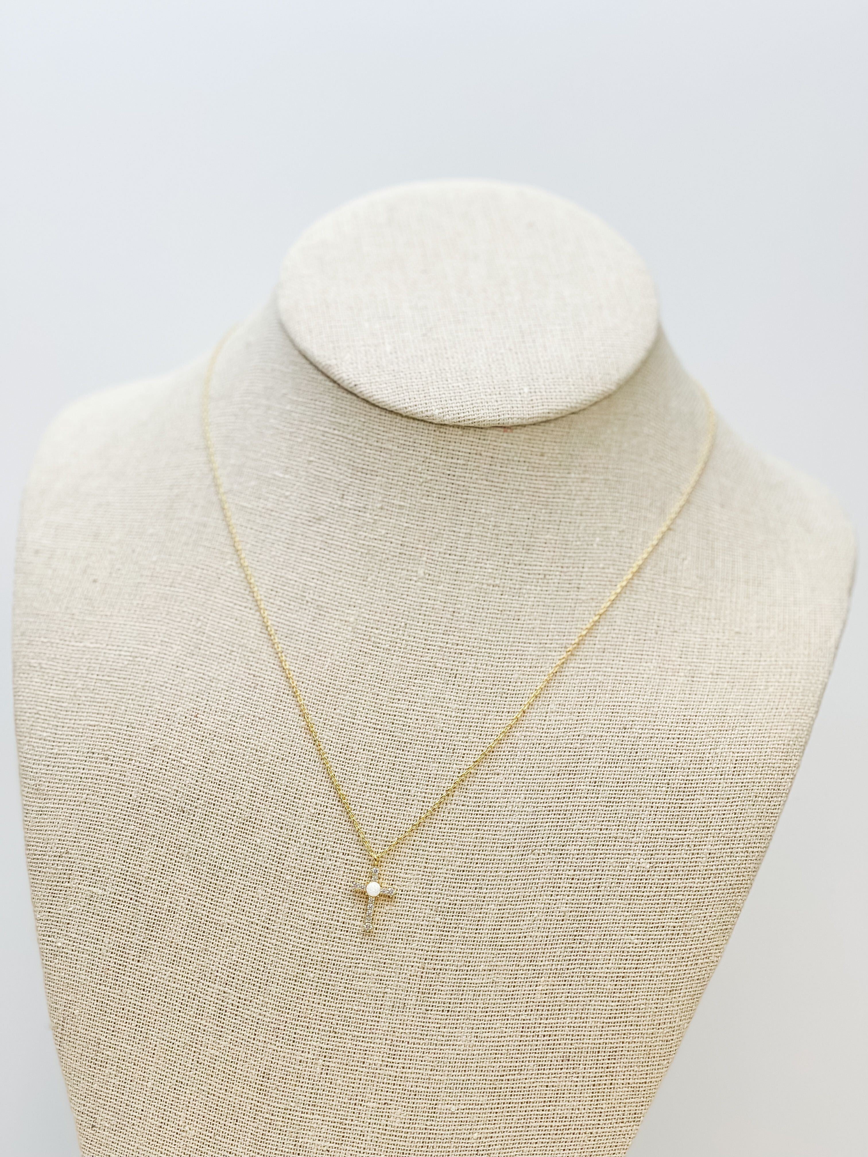 Dainty Gold Crystal Cross Pendant Necklace