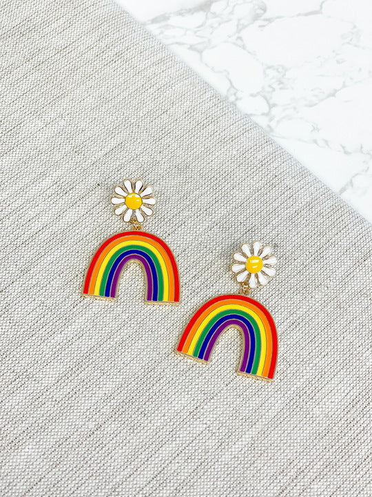 Enamel Daisy Rainbow Dangle Earrings
