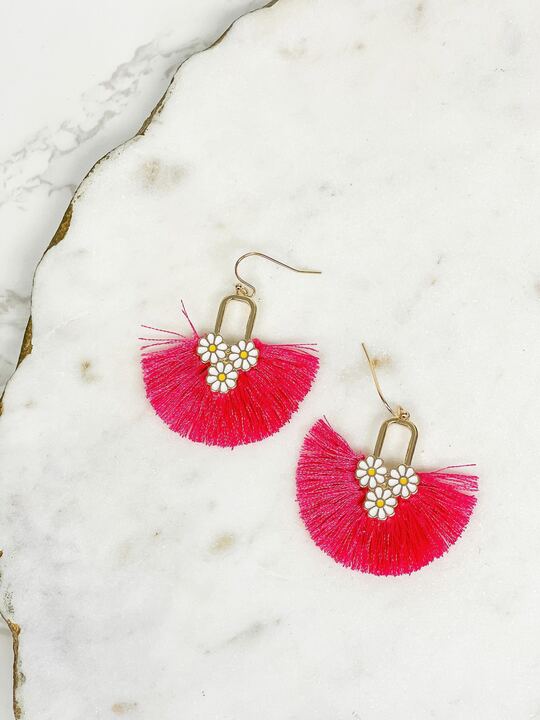 Daisy Tassel Fringe Dangle Earrings