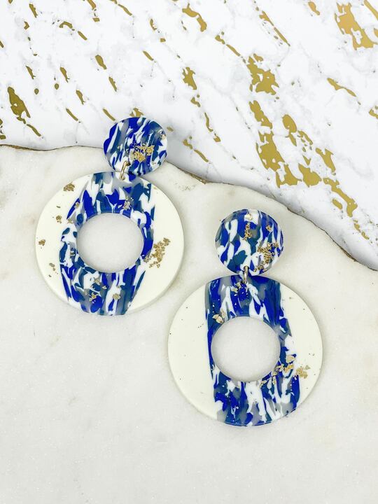Gold & Navy Geometric Clay Dangles - Circle