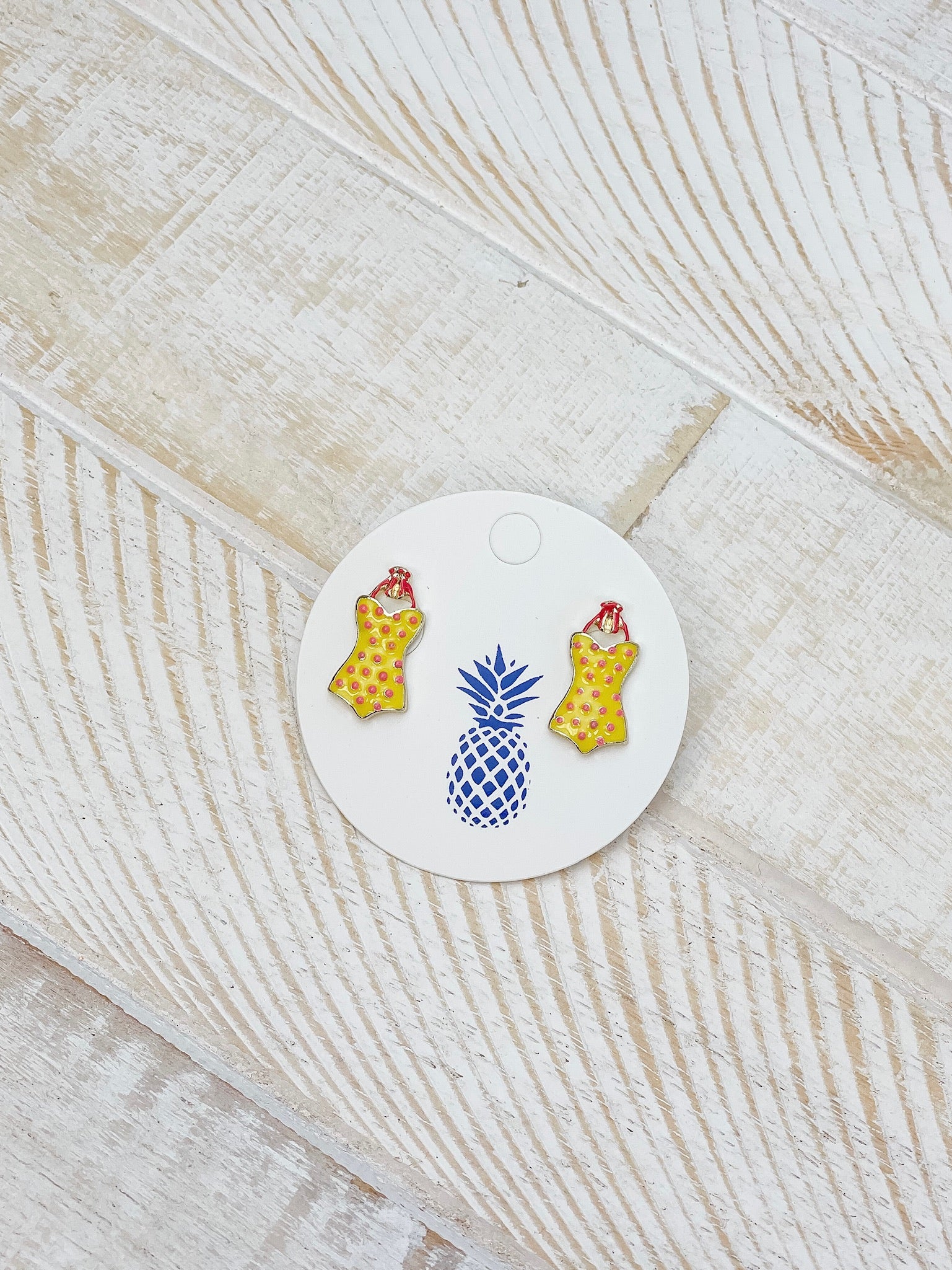 Yellow Polkadot Swimsuit Signature Enamel Studs by Prep Obsessed