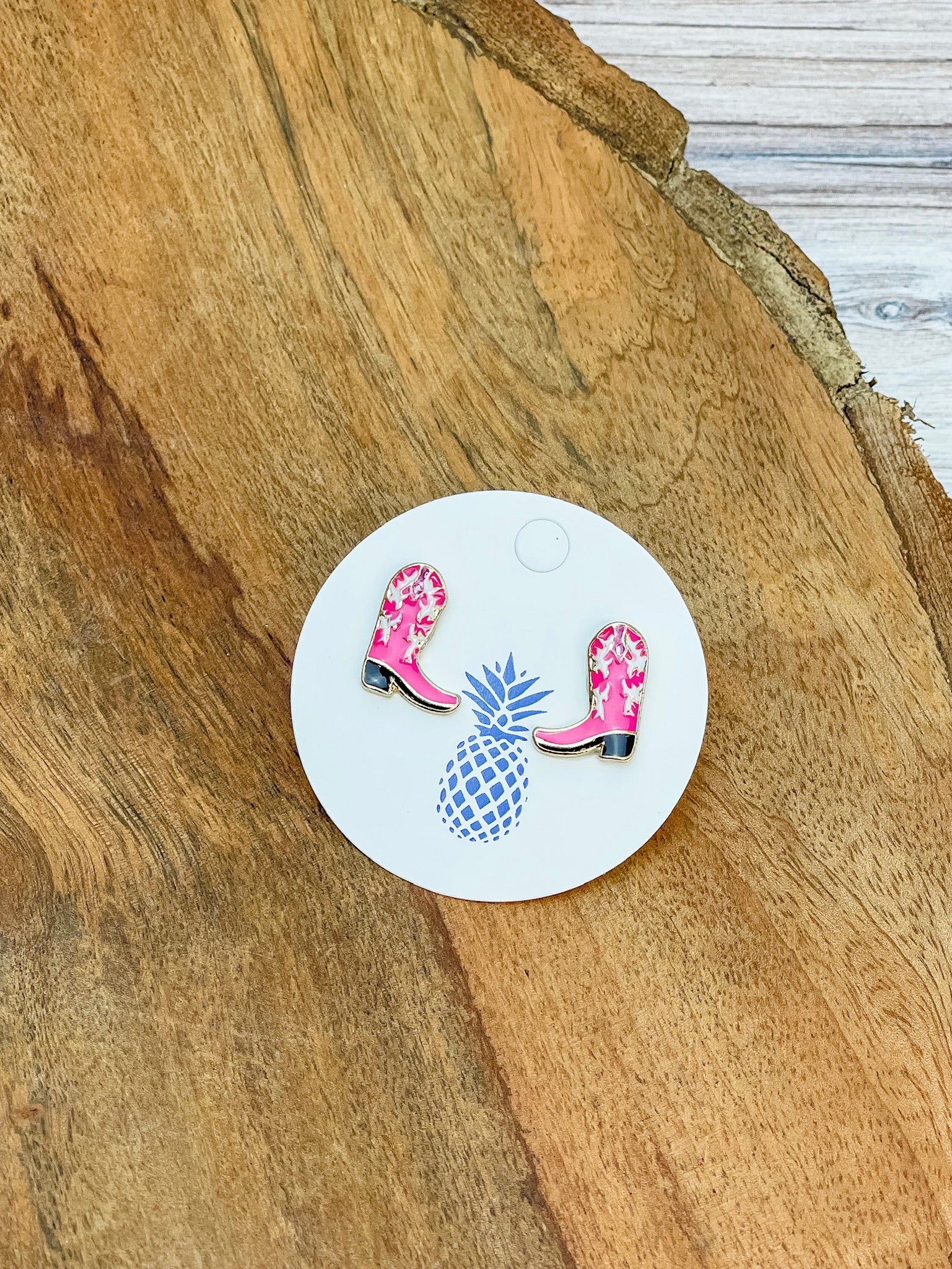 Pink Cowboy Boot Signature Enamel Studs by Prep Obsessed
