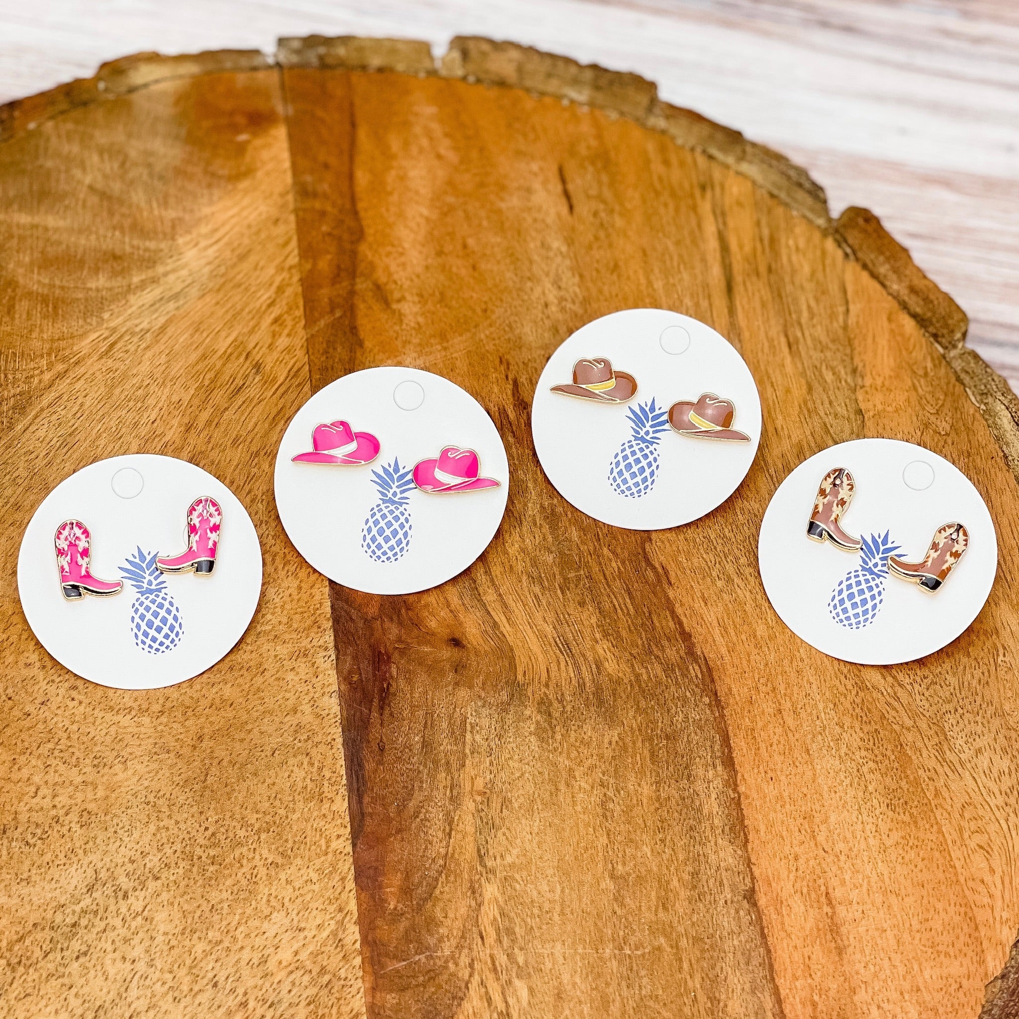 Pink Cowboy Boot Signature Enamel Studs by Prep Obsessed