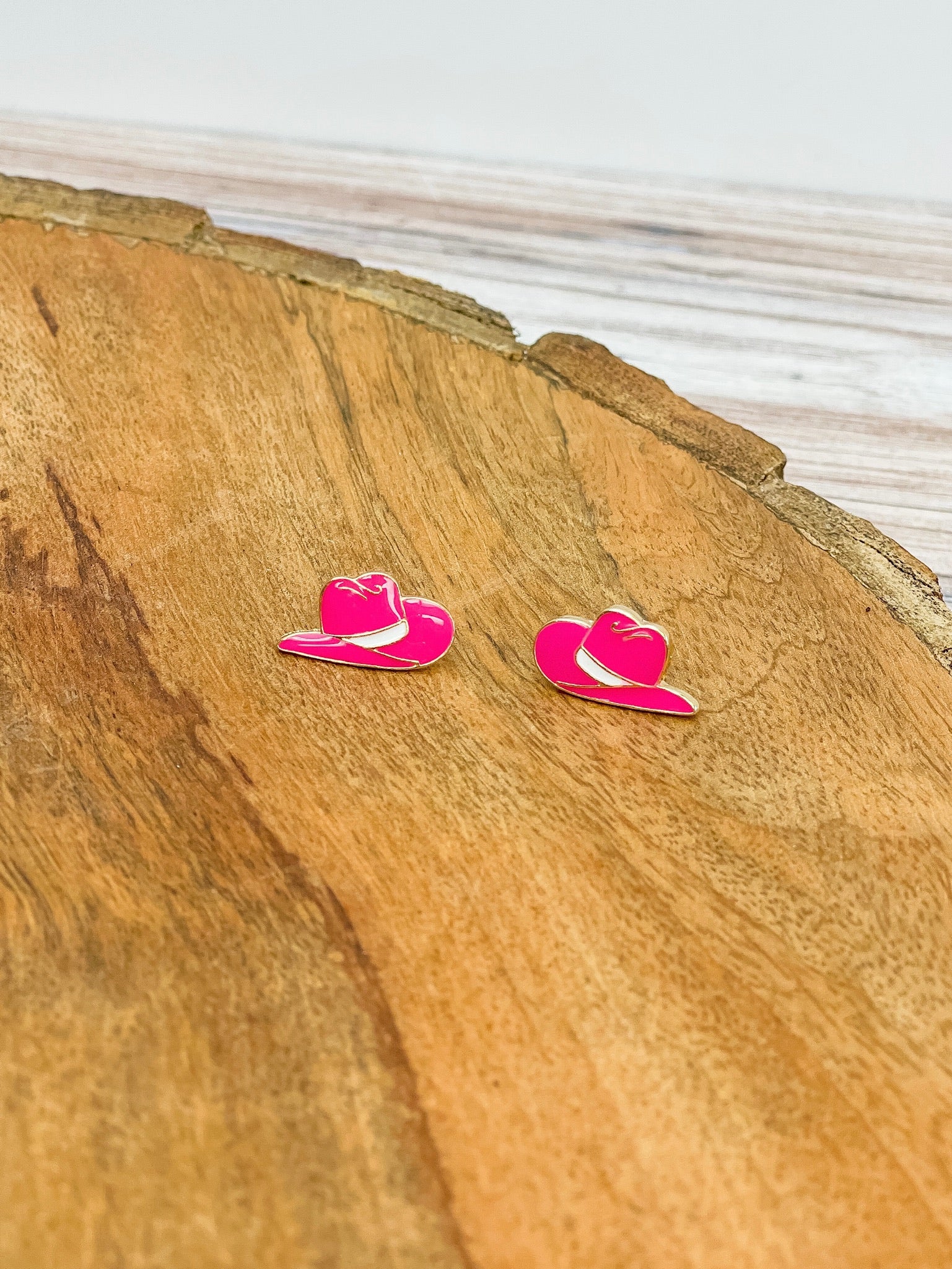 Pink Cowboy Hat Signature Enamel Studs by Prep Obsessed