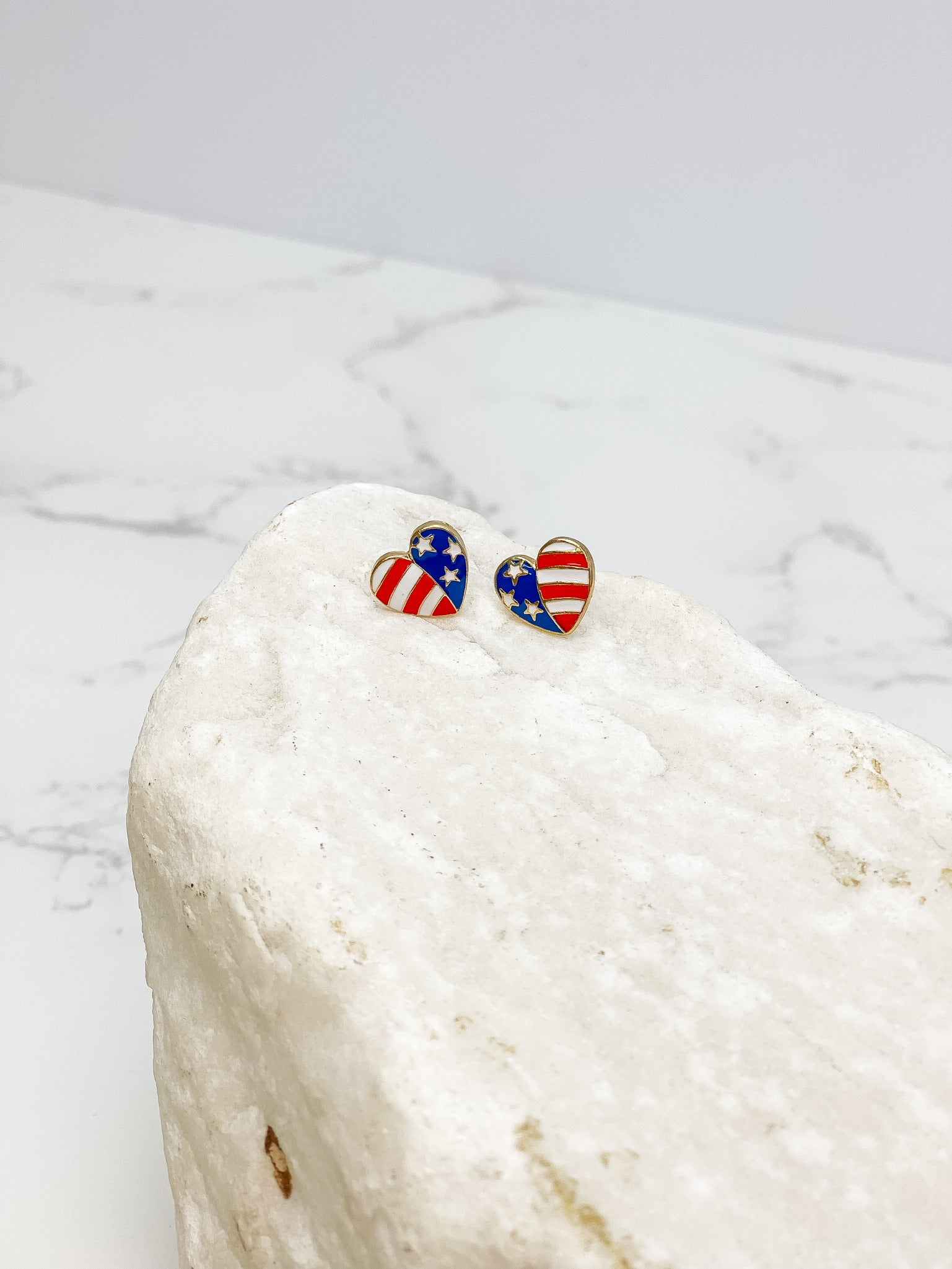 American Flag Heart Signature Enamel Studs by Prep Obsessed