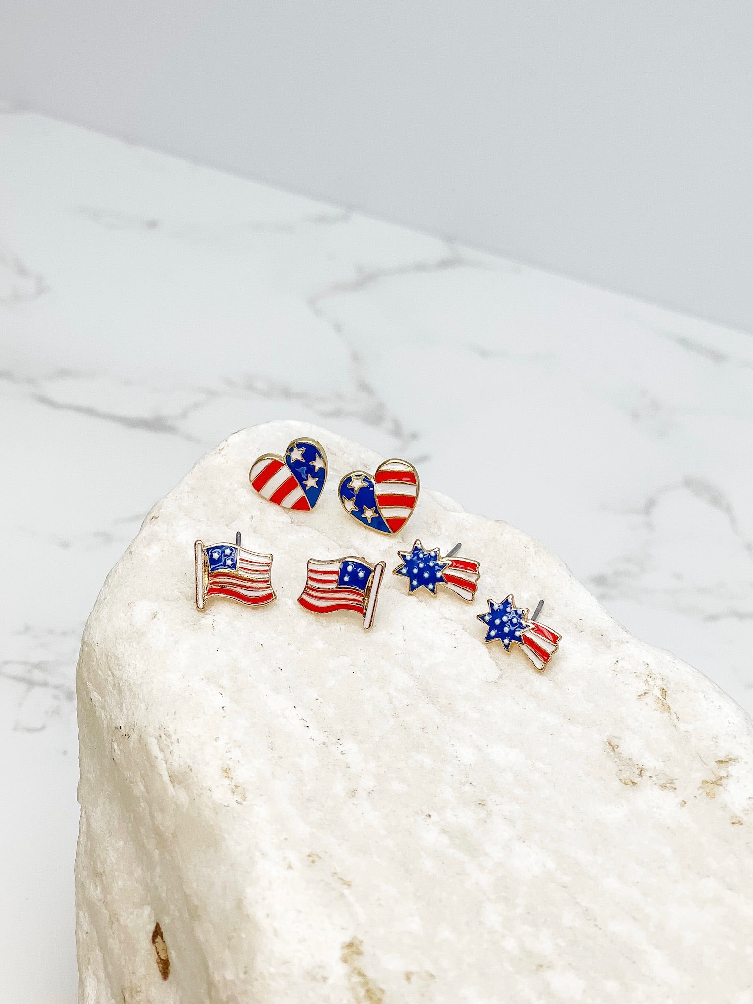 American Flag Heart Signature Enamel Studs by Prep Obsessed