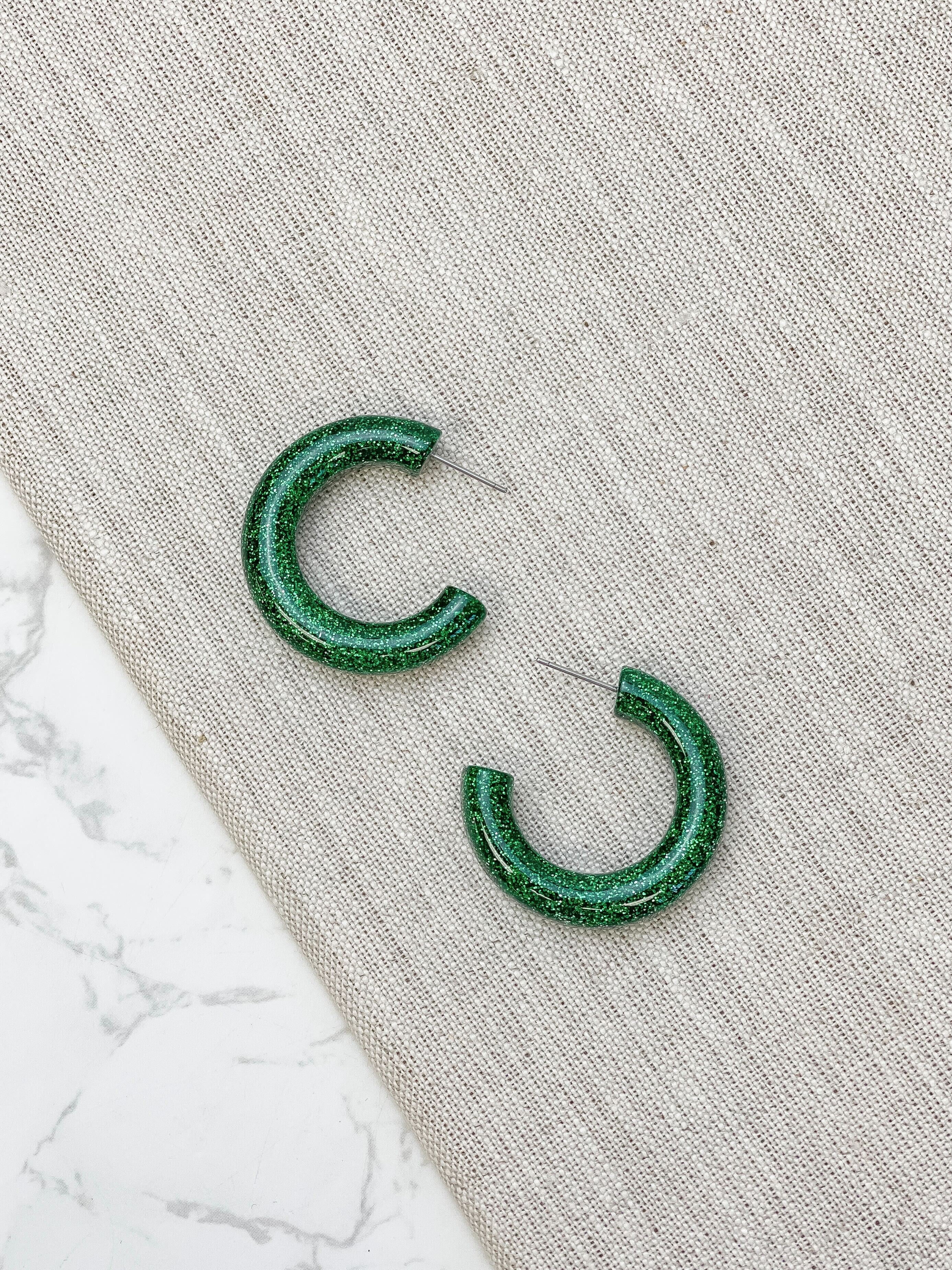 Holiday Shimmer Open Hoop Earrings - Green