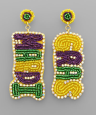 'Mardi Gras' Beaded Dangle Earrings
