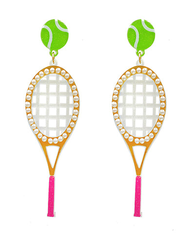 Pearl Tennis Racket Dangle Earrings