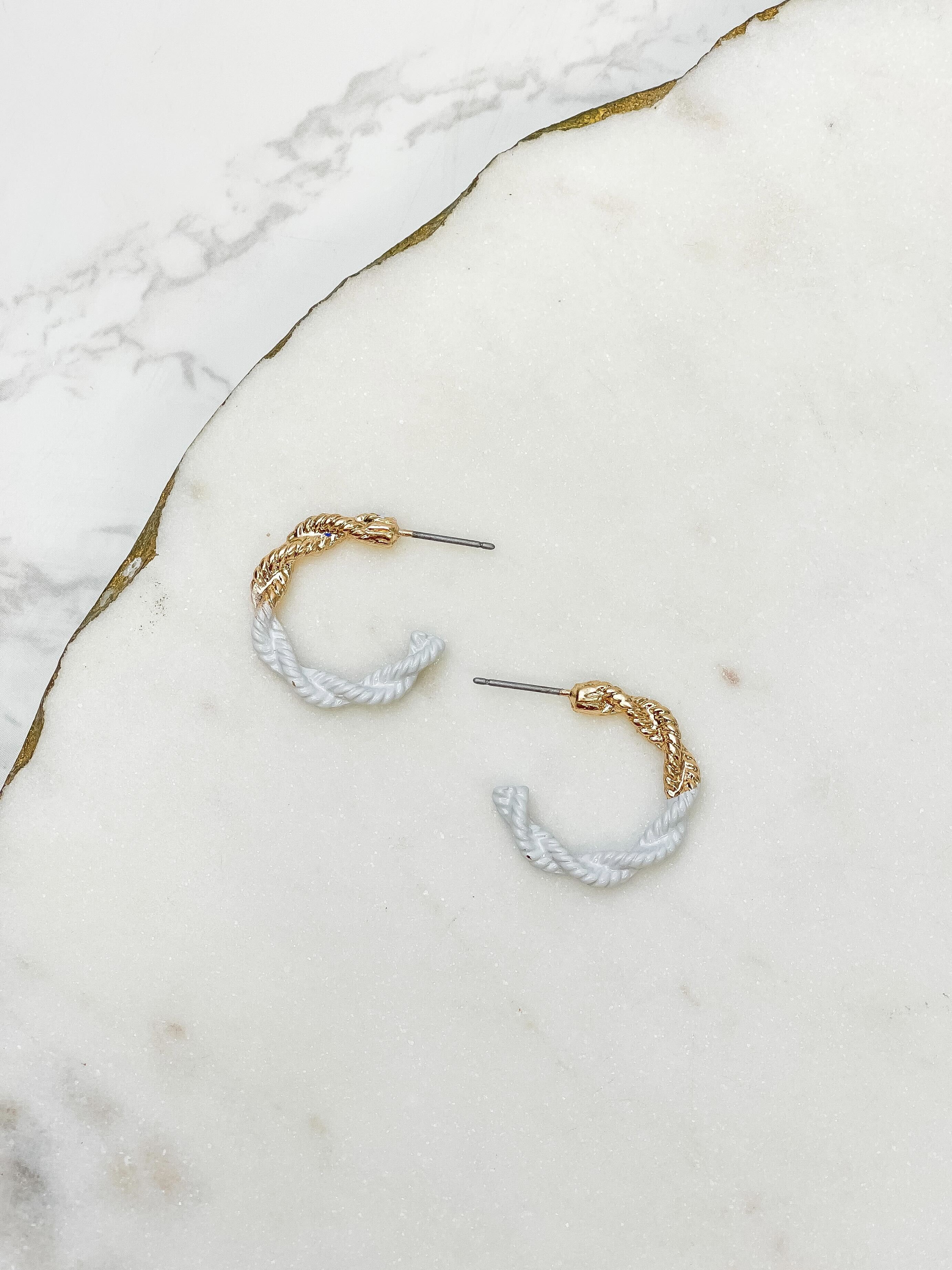 Enamel-Dipped Twisted Gold Hoop Earrings - White